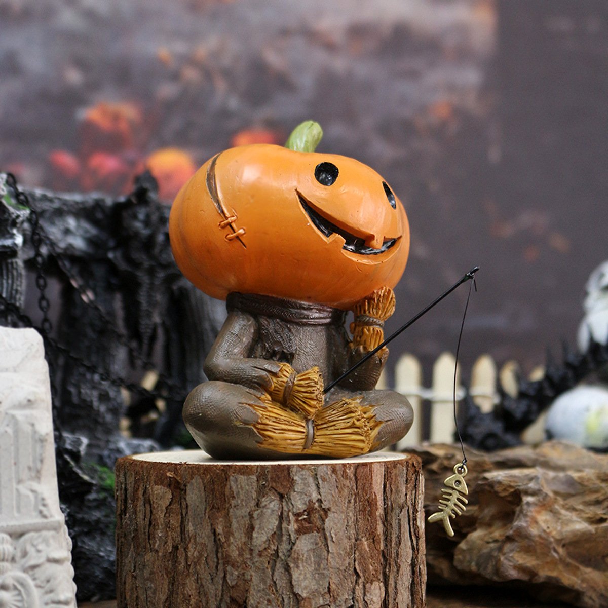 Pumpkin Fisherman Figurine A Quirky Touch of Halloween Fun