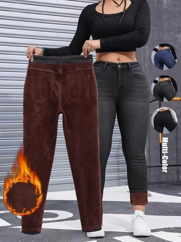 Women's Fall Winter Fleece Lined Denim Jeans