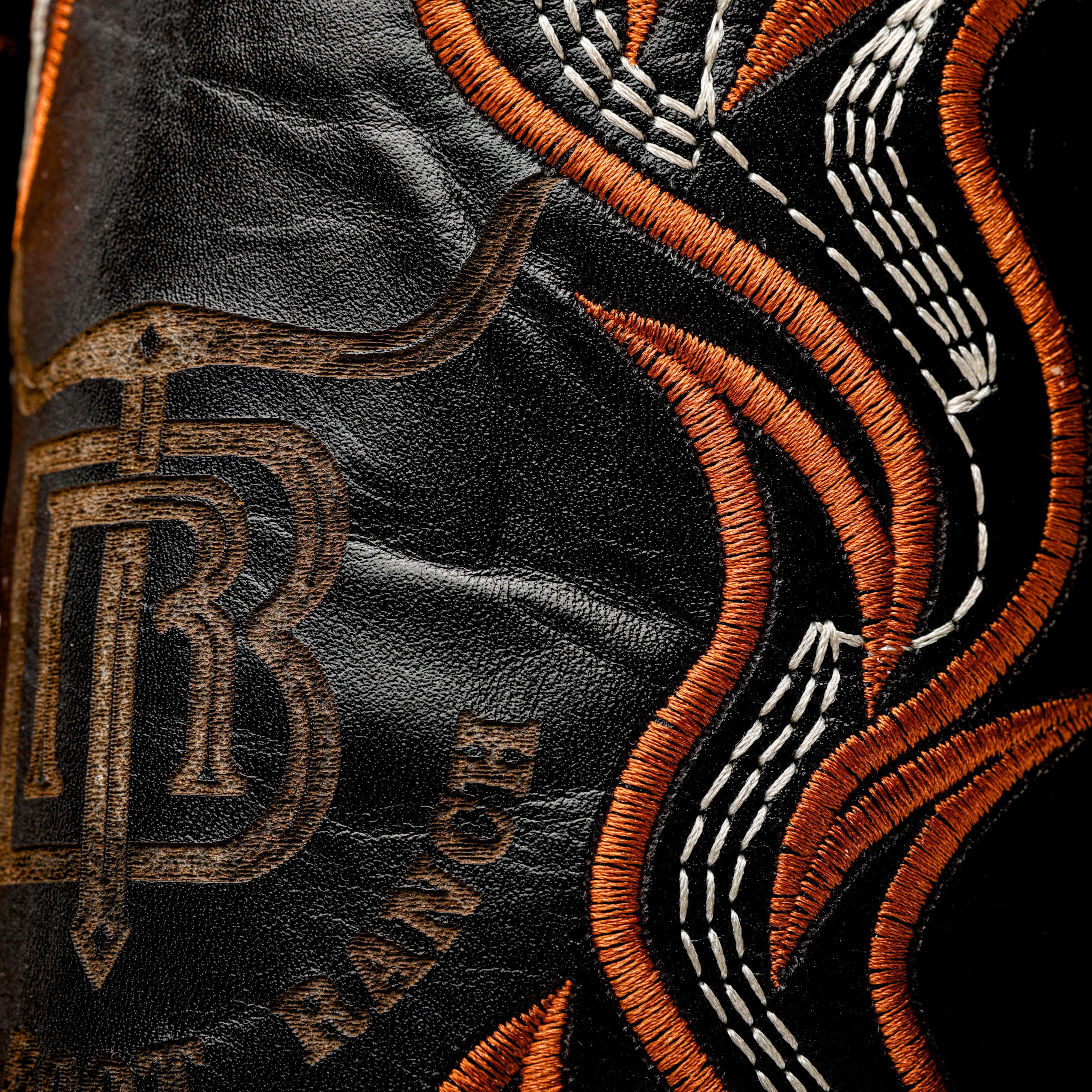 Cognac Caiman Neck Leather Boots - Square Toe