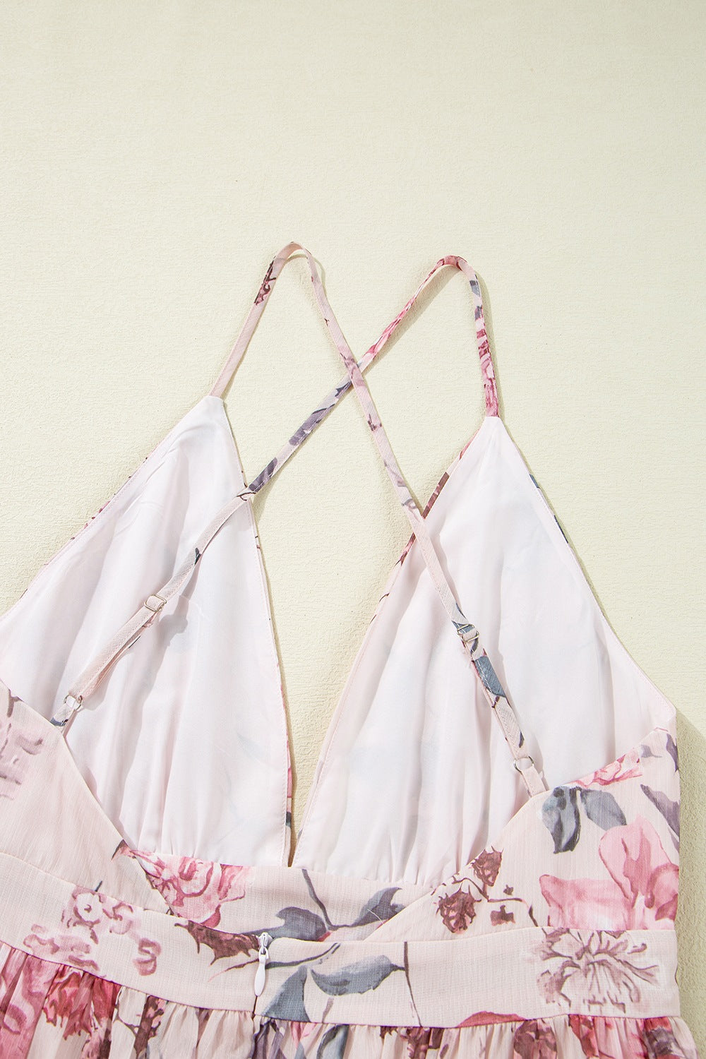 Floral Pleated Deep V Backless Maxi Dress