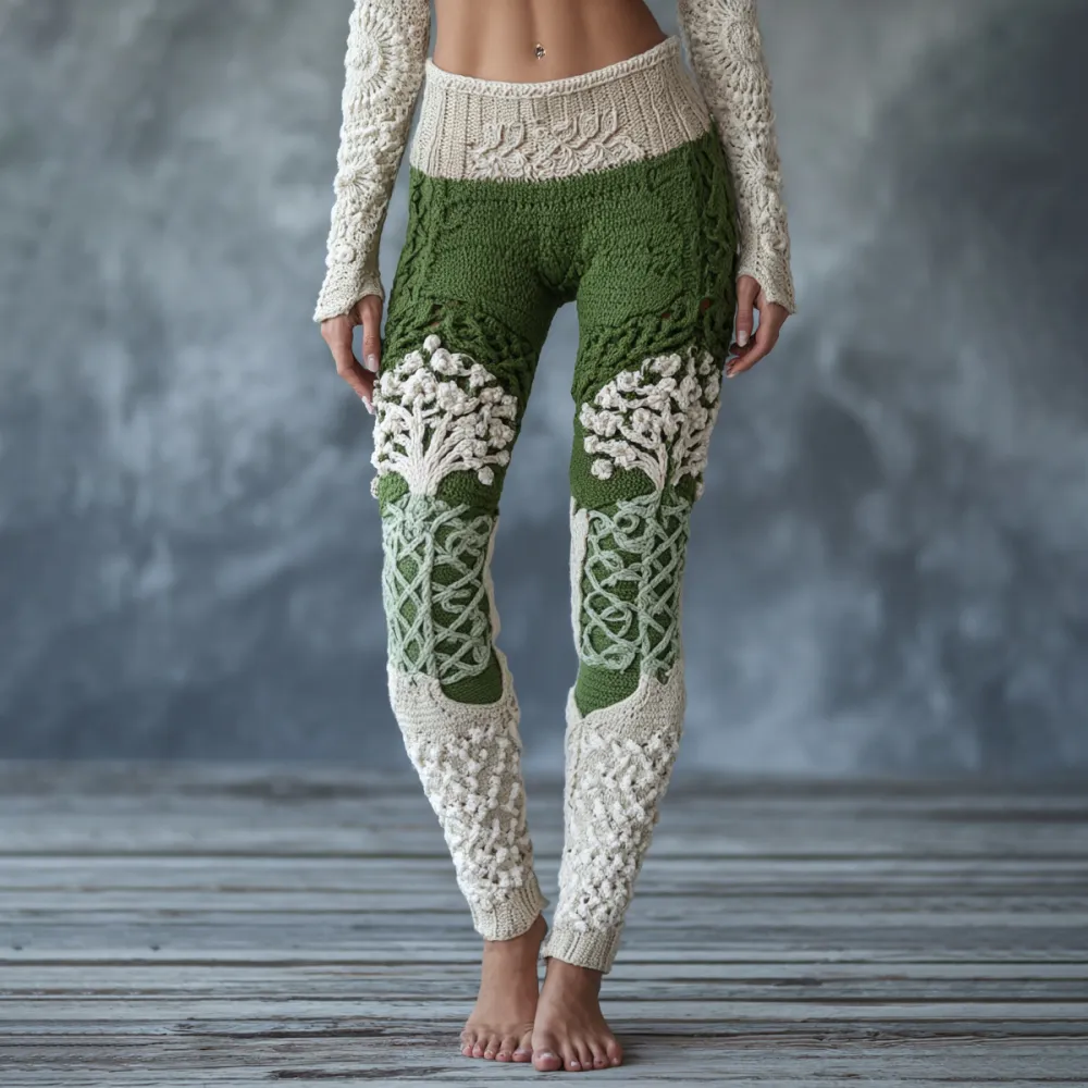 Vintage Viking Tree Of Life Celtic Knot Knit Cozy Leggings