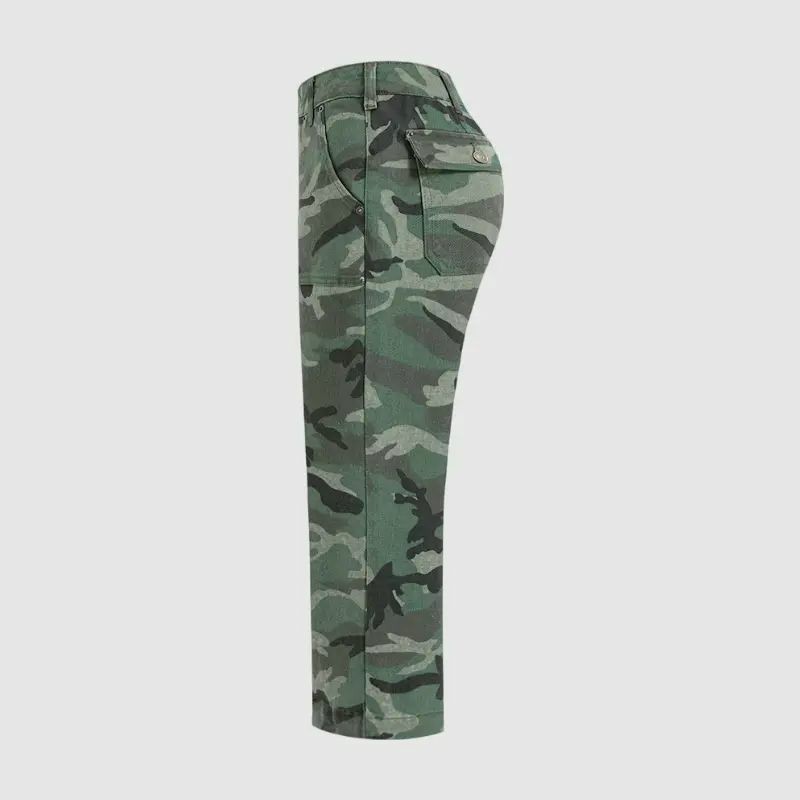 Camo Print Mid Waist Straight Leg Capri Pants Summer Vibes