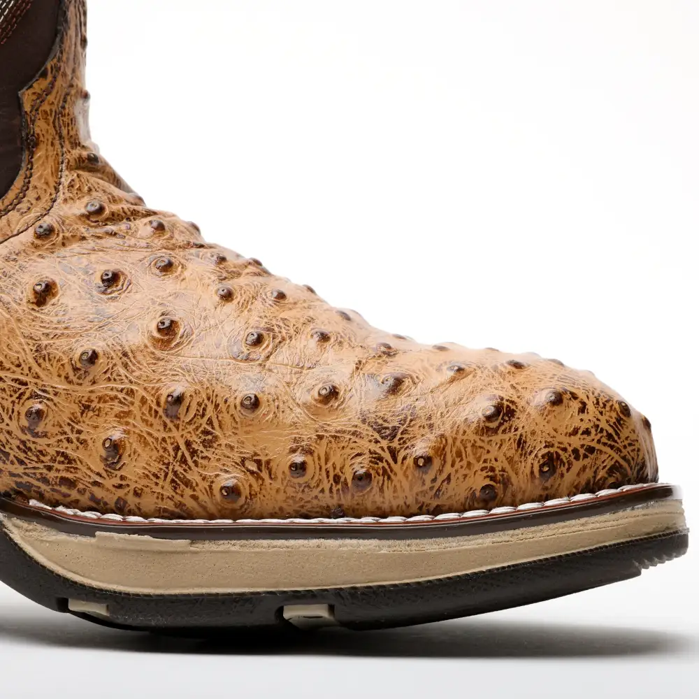 Light Honey Ostrich Leather Boots With 3D Lightweight Sole - Composite Toe