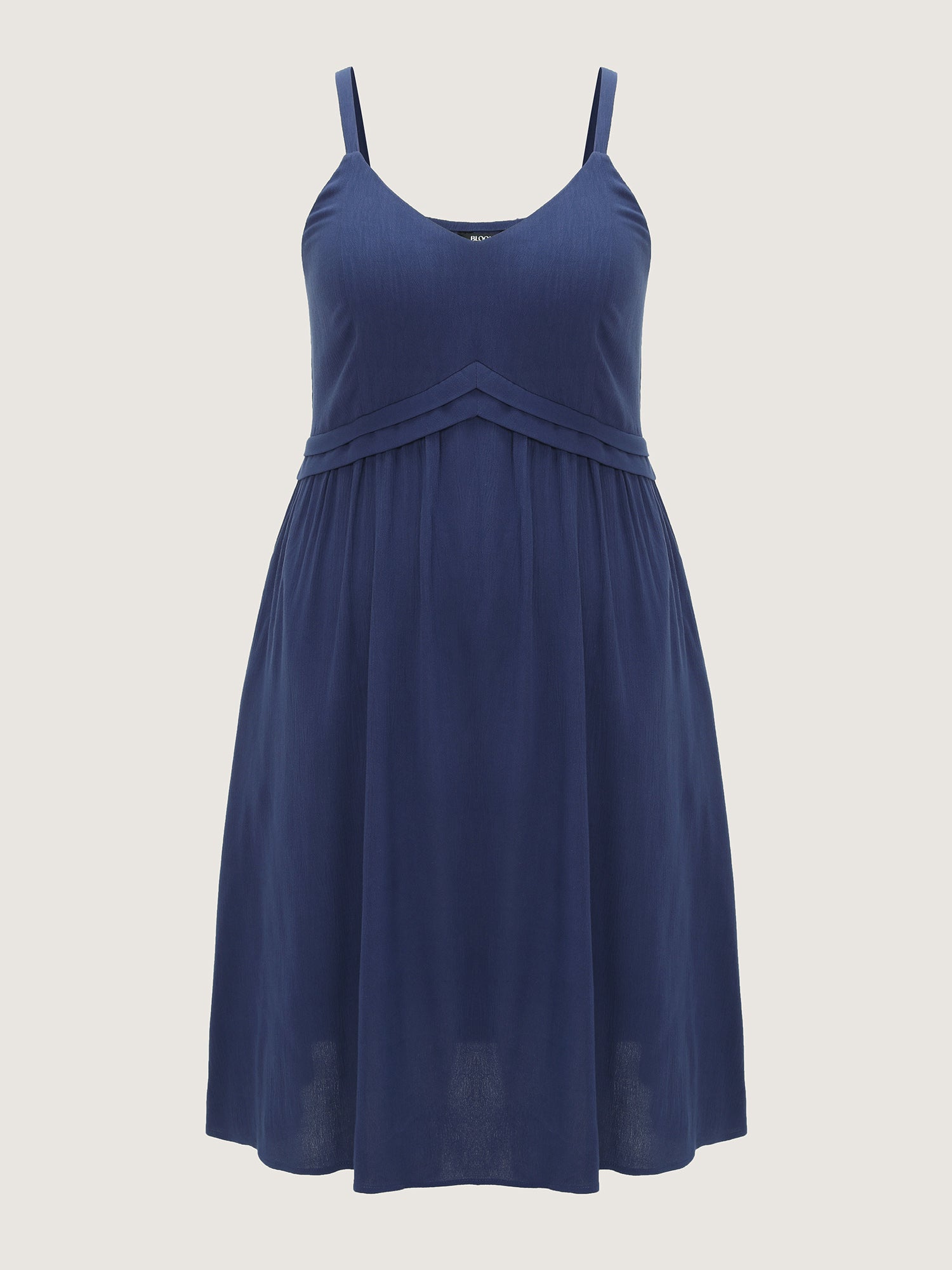 Stretchy Pleated Waist Flowy Fit Midi Dress