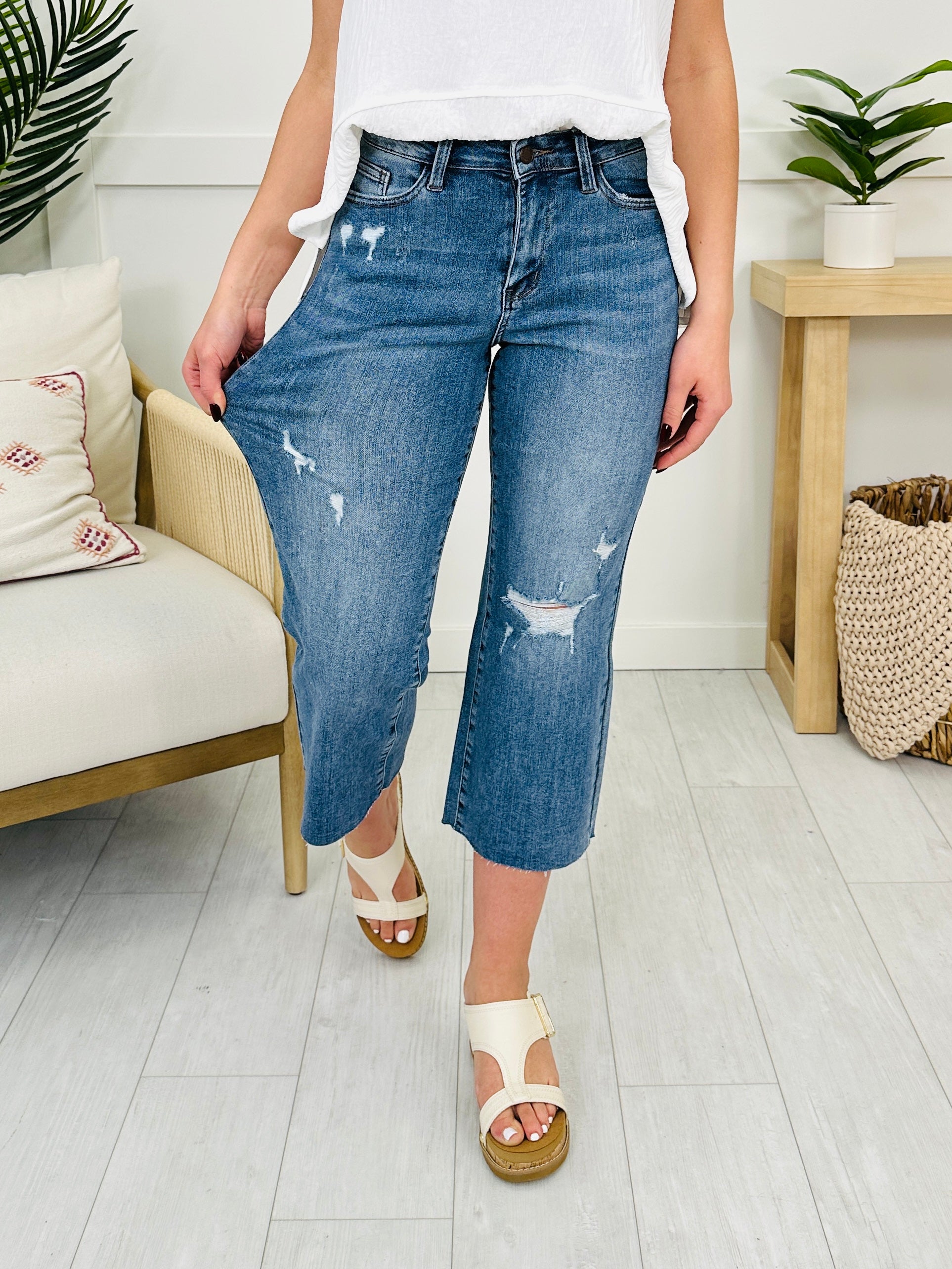 Judy Blue Sew Into You Embroidered Cropped Wide Leg Jeans