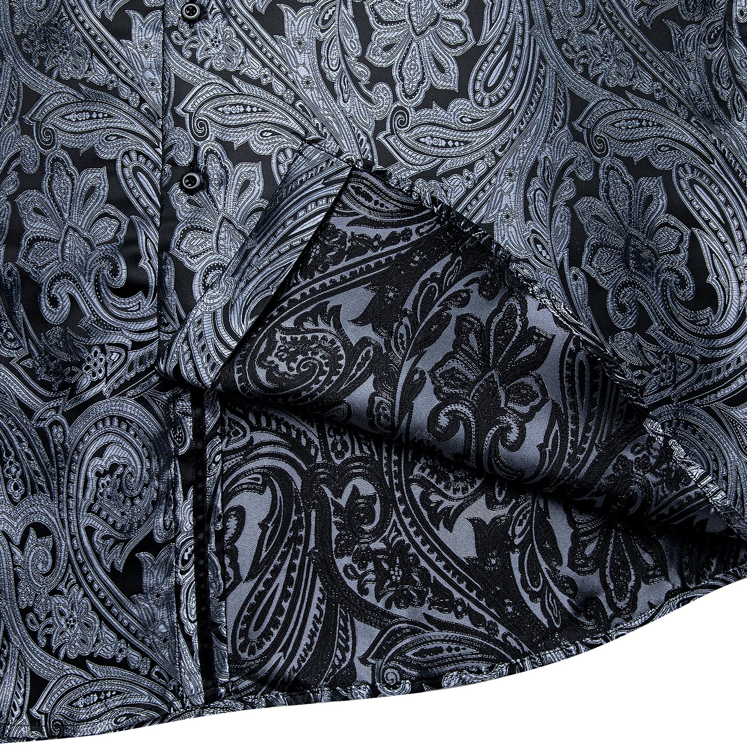 Men's Paisley Dress Shirt Long Sleeve Wrinkle Free Button Down Cowboy Shirts - Silver Black&paisley