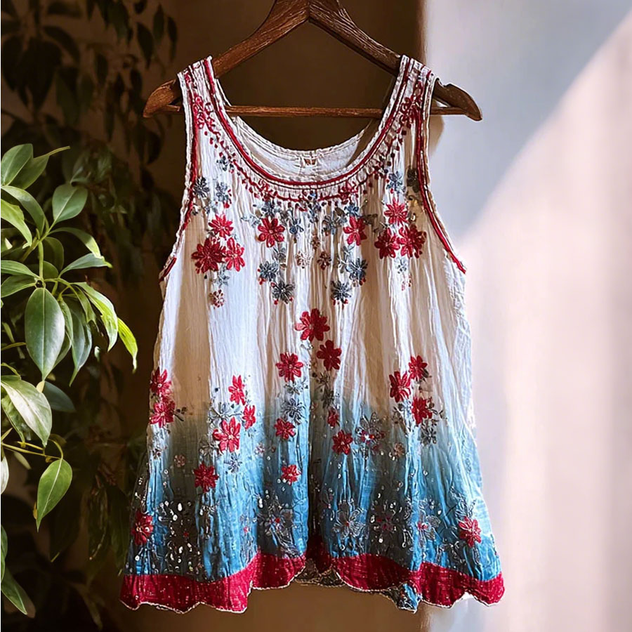 Women'S American Independence Day 250Th Anniversary Flower Printed Linen Casual Tank Top