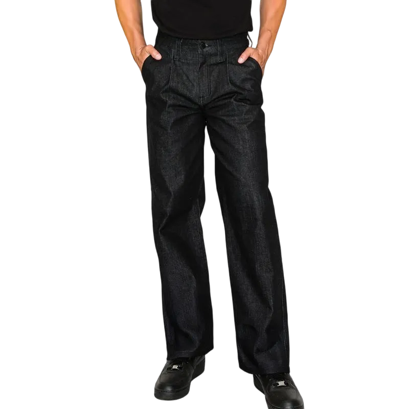 Pleated Raw Denim Baggy Fit Jeans