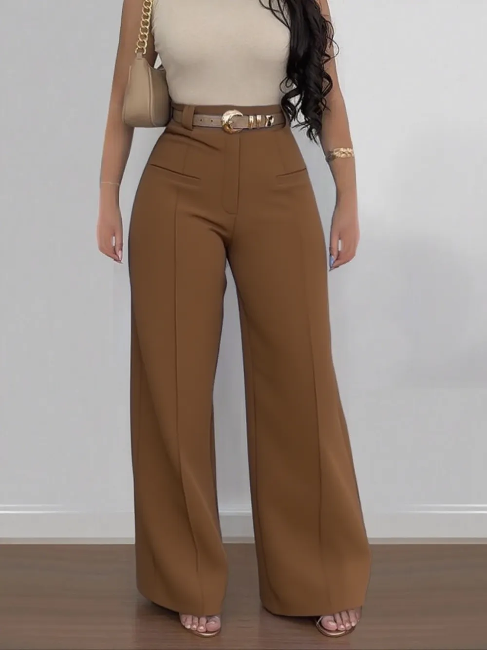 Women's Plain Pocket Wide Leg Fit Pants