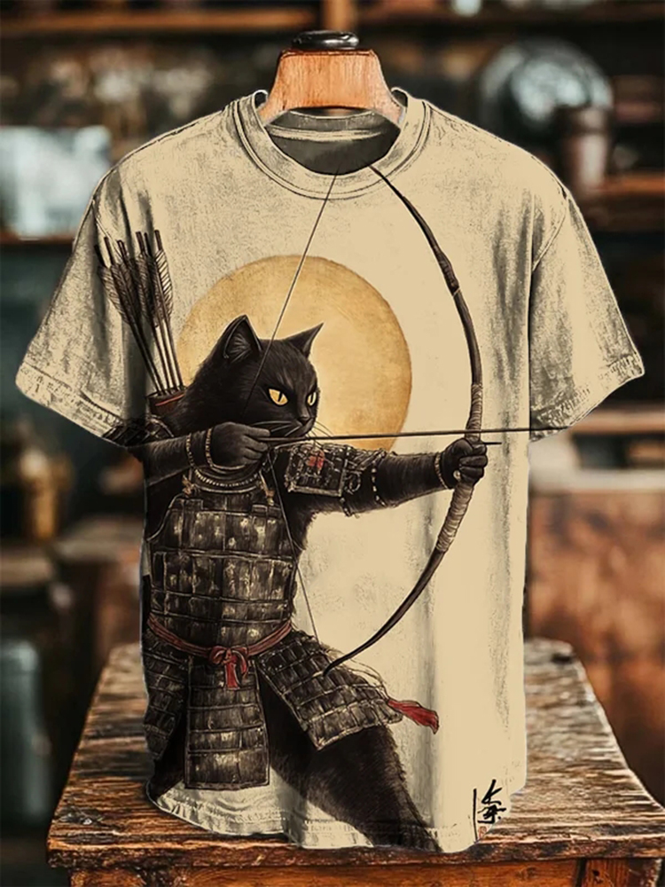 Men's Shooting Arrows Black Cat Art Print Casual T-shirt
