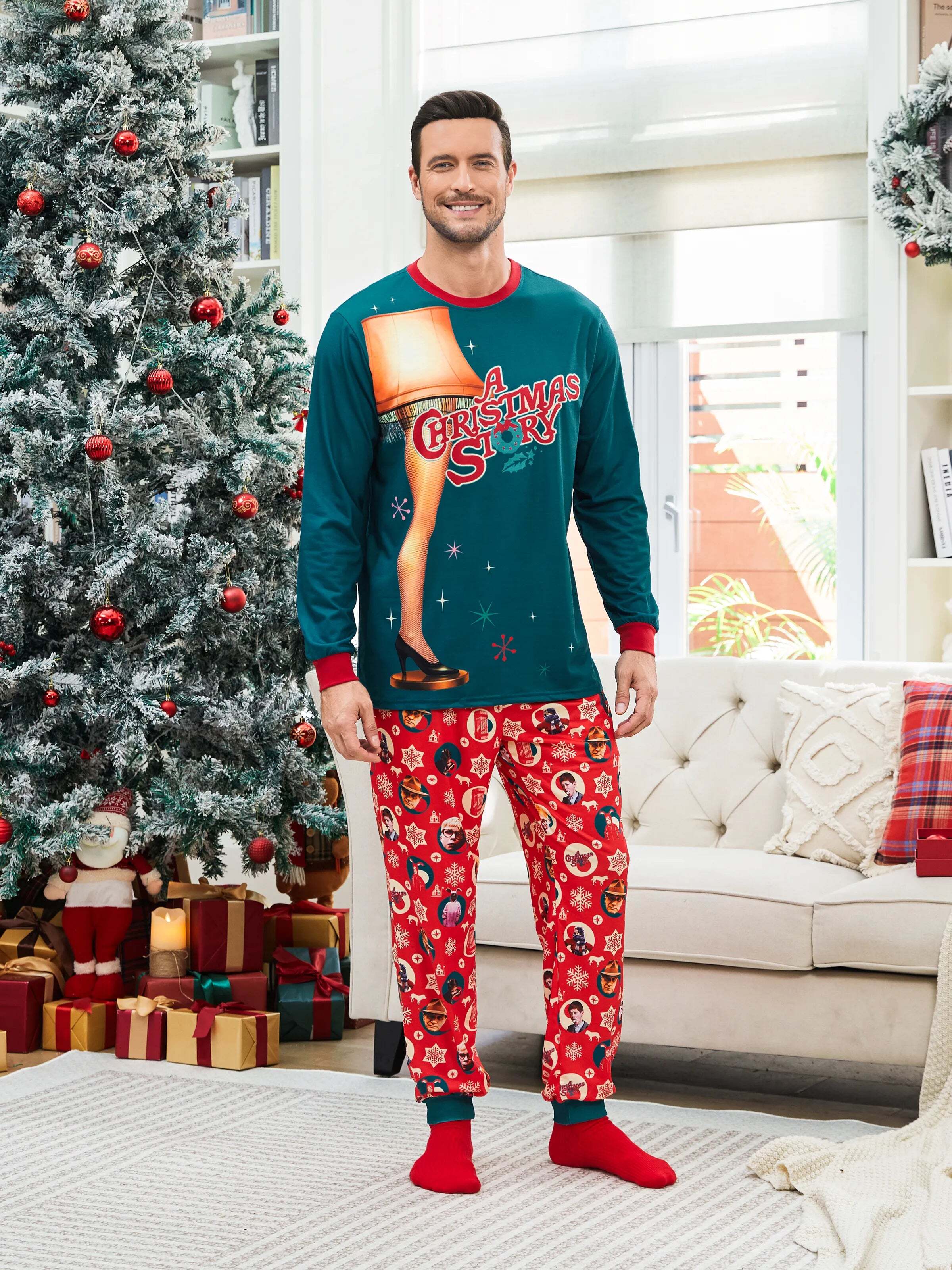 A Christmas Story Family Matching Christmas The Lamp Graphic Pajamas Sets with Christmas Socks