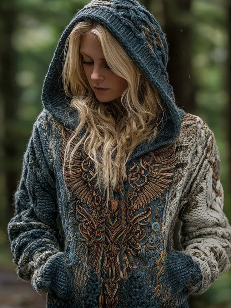Women's Viking-style Winter Warm Hooded Knitted Sweater