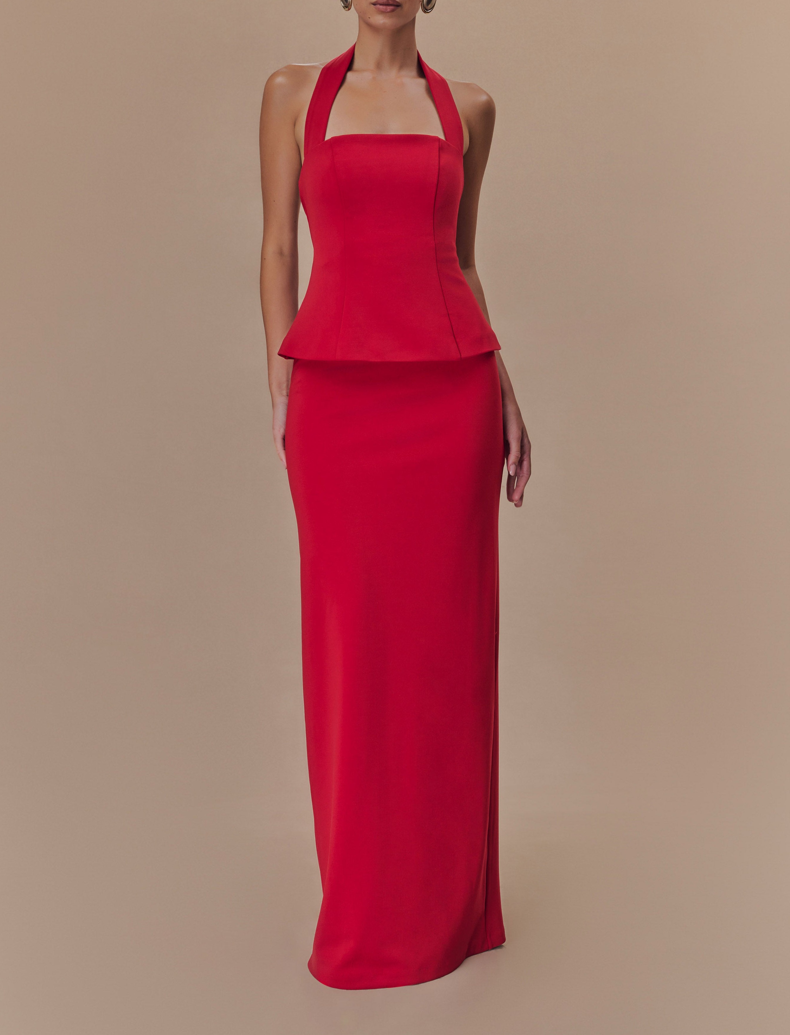 Ruby Peplum Halter Maxi Dress