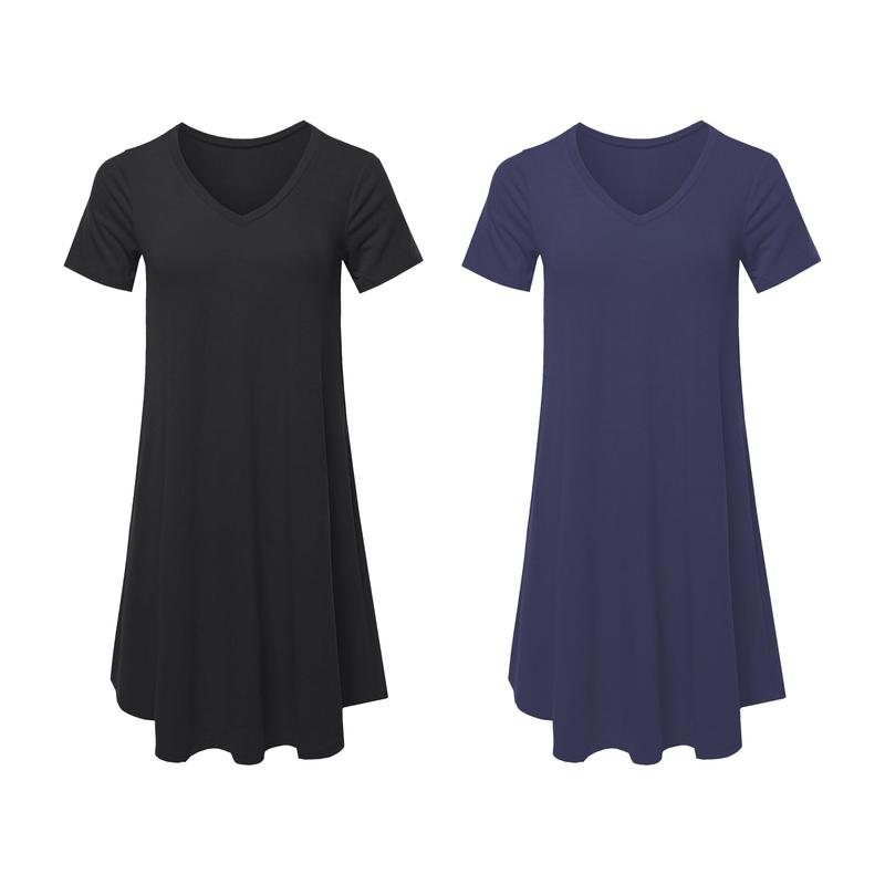 2-Pack Women's Casual T-Shirt Dresses with Pockets, Plus Size Clothing Short Sleeves, Relaxed Swing Fit Summer