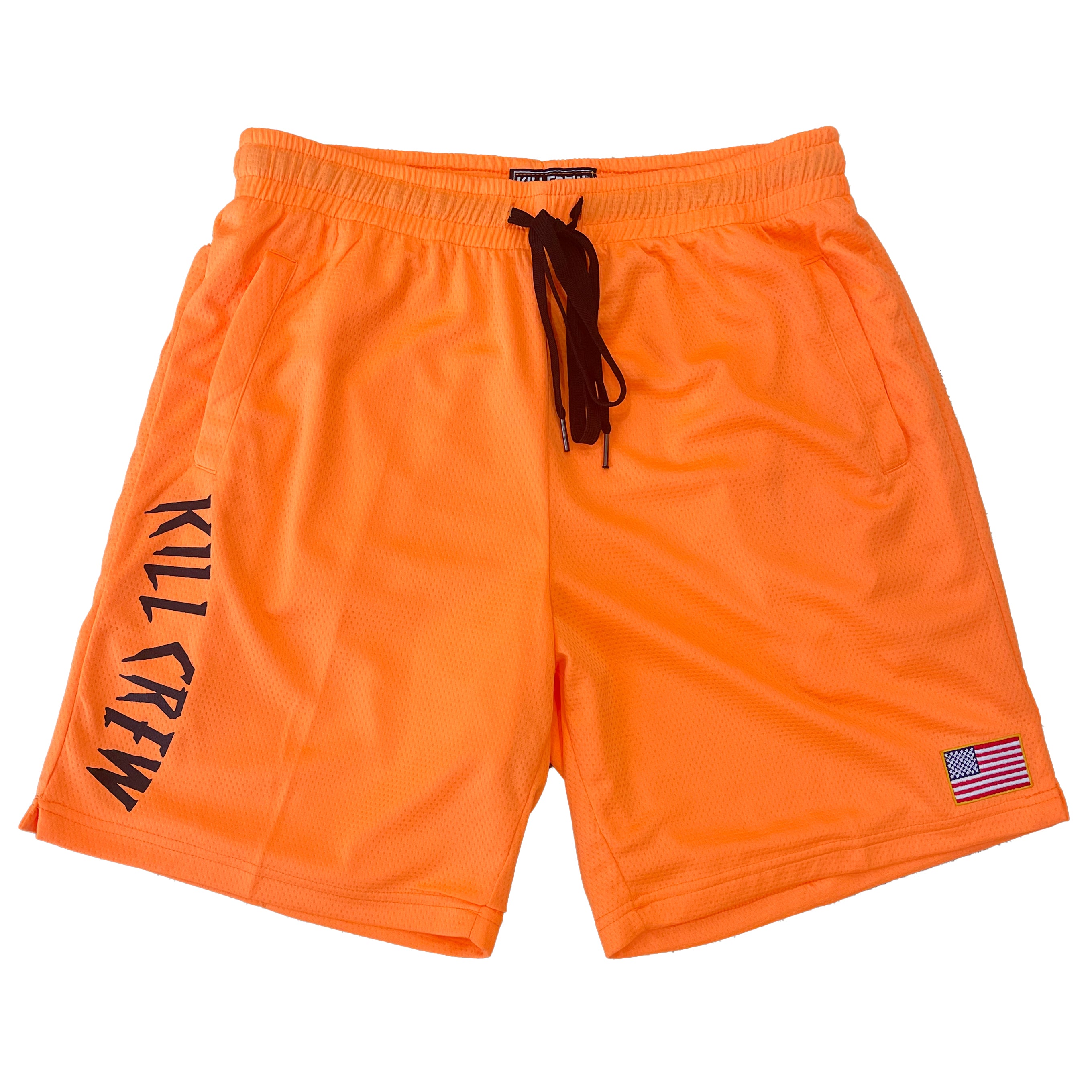 RELAXED CUT SHORTS EMBROIDERED FLAG - ORANGE