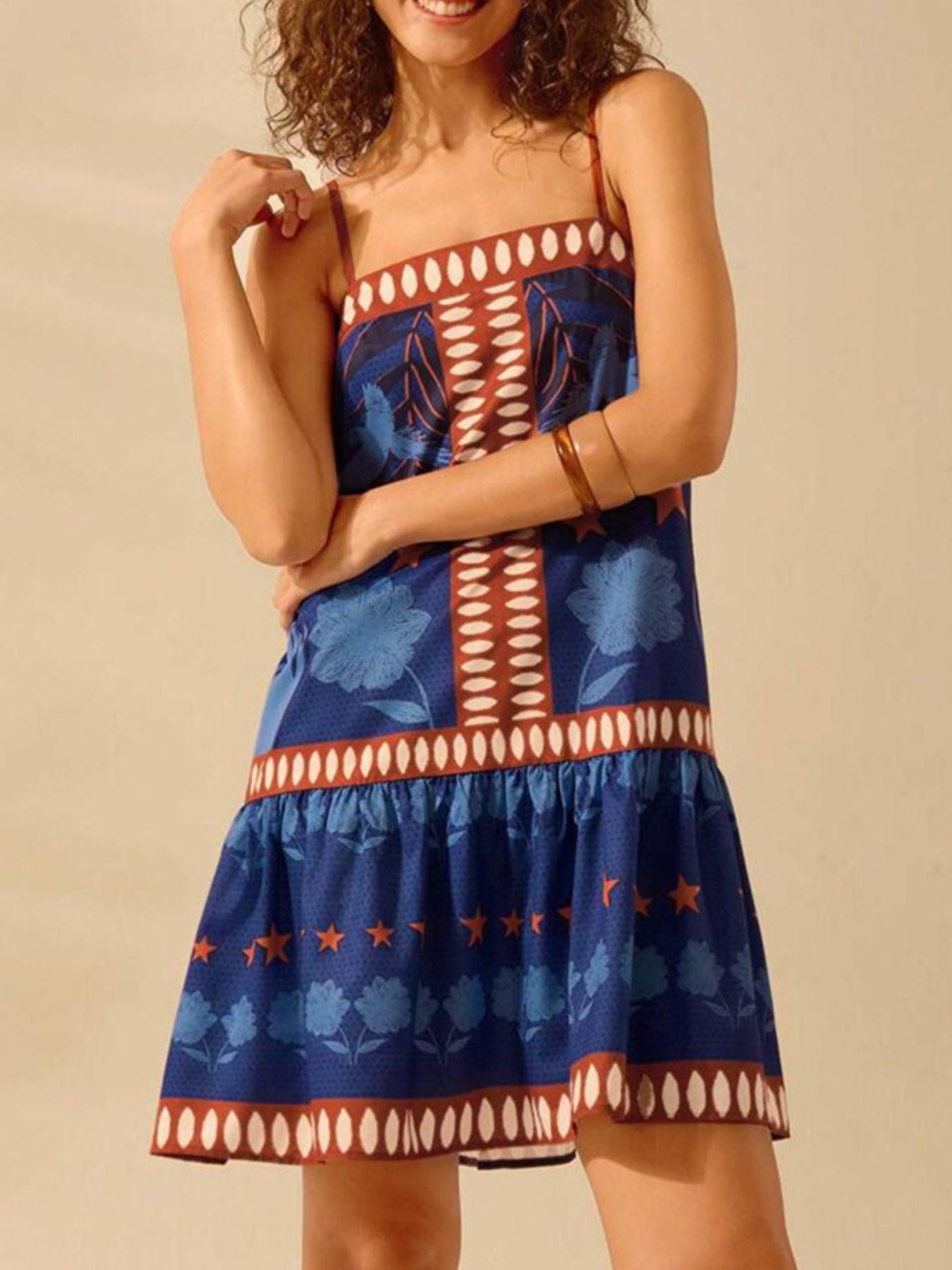 Printed Ruffle Hem Mini Dress