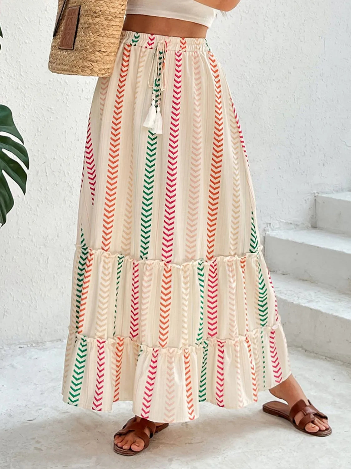 Frill Printed Maxi Skirt