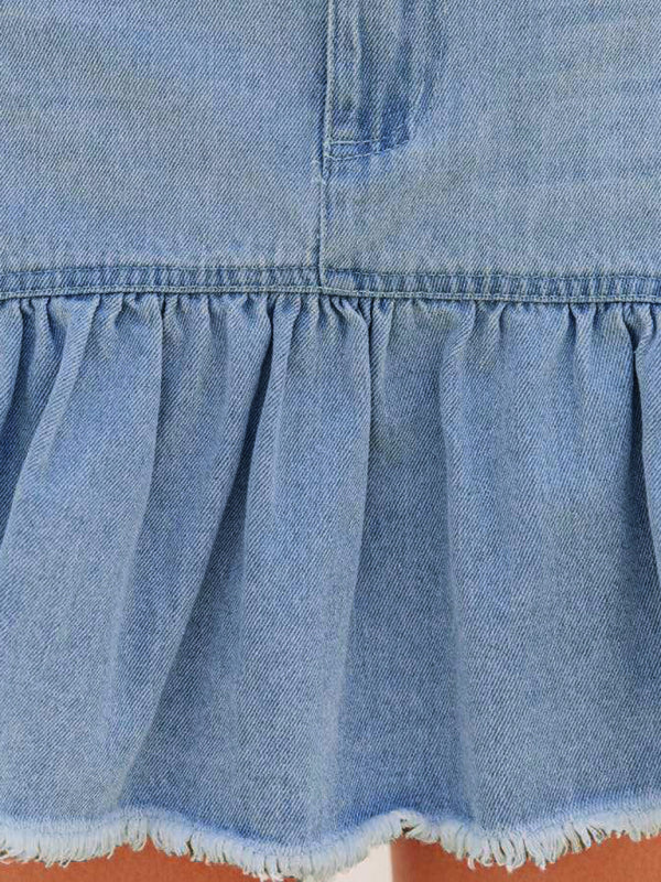 Style Washed Denim Wish Pleated Skirt For Women