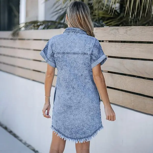 Denim Dress for Women Button Down Short Sleeves