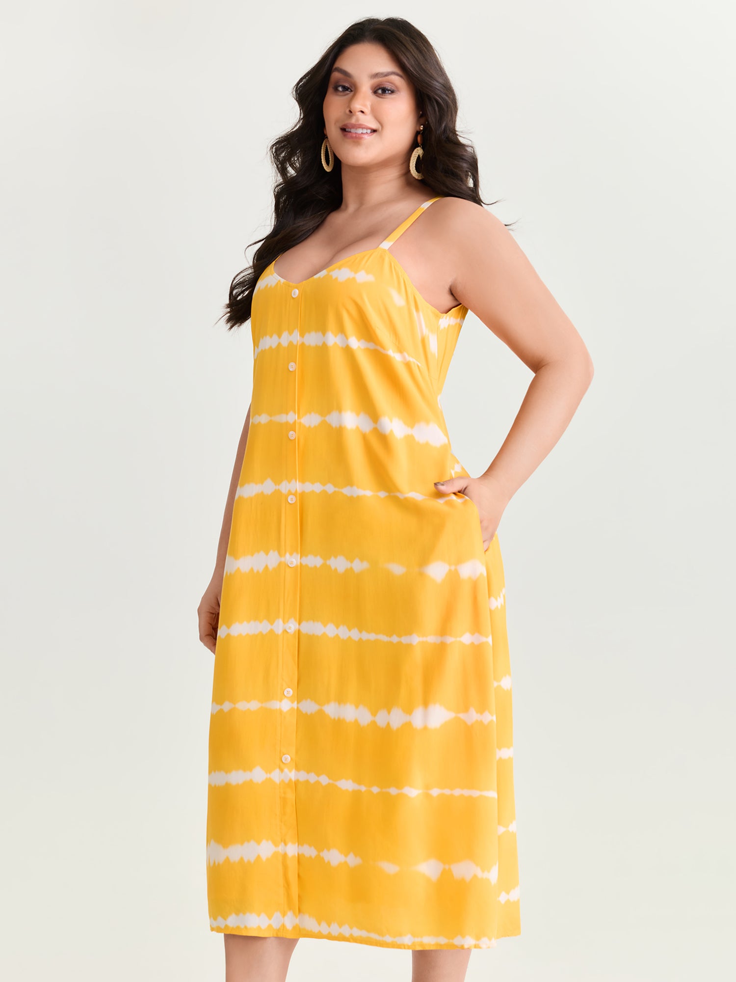Zesty Striped Print A-Line Pockets Midi Dress