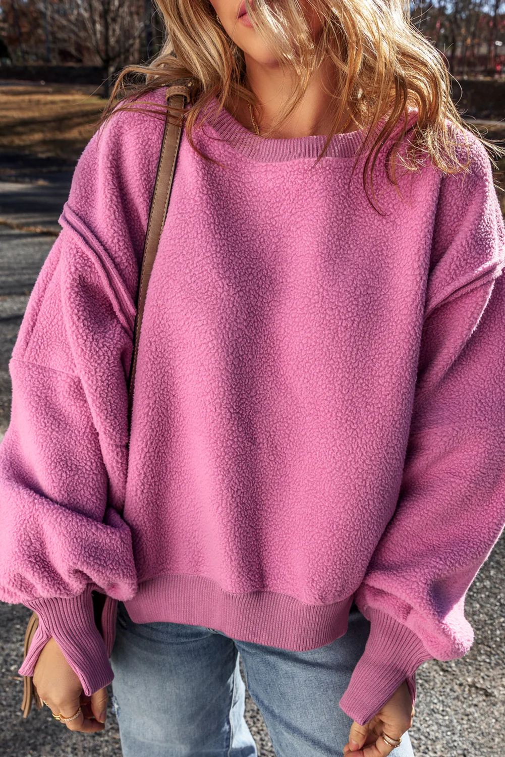 Bright Sherpa Seamed Drop Shoulder Oversized Sweatshirt