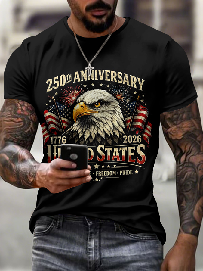 Men'S Casual American Founding Celebration Personalized Printed Round Neck T-Shirt