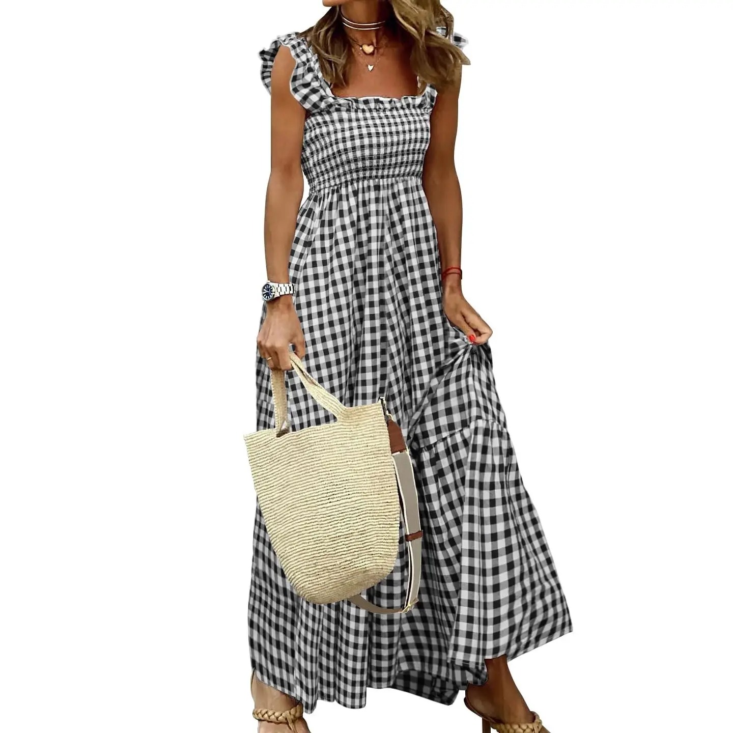 Flowy Plaid Smocked Sundress