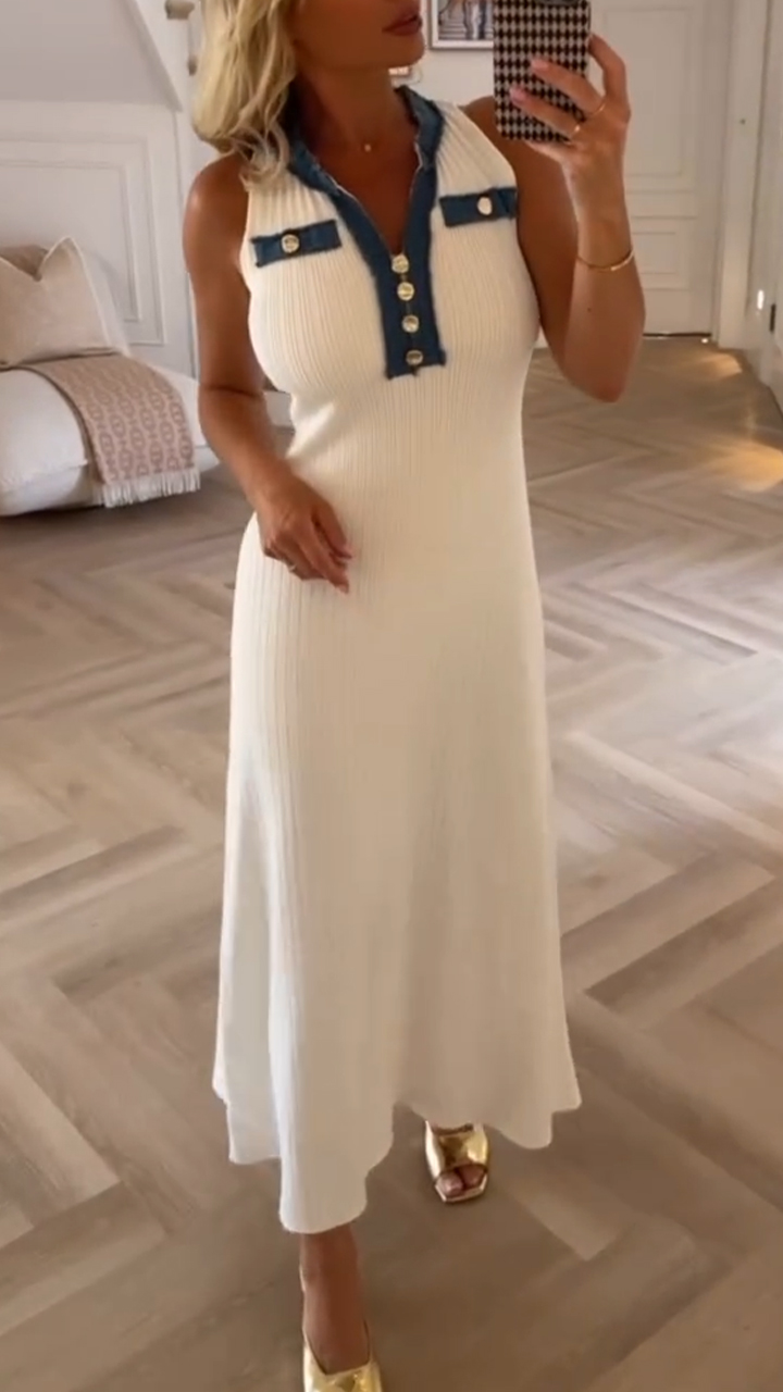 Women's Lapel Denim Collar Knitted Casual Dress