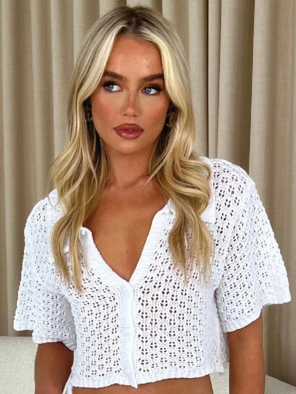 Knitted Crochet Multicolor Cardigan Button Skirt All-match Set Dress