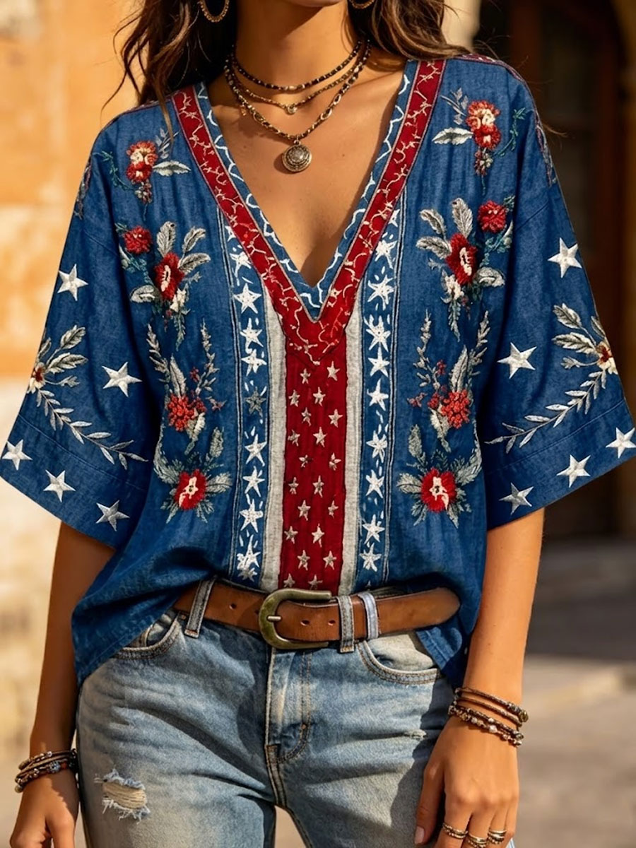 Women'S 250 Years Art Print V Neck Top