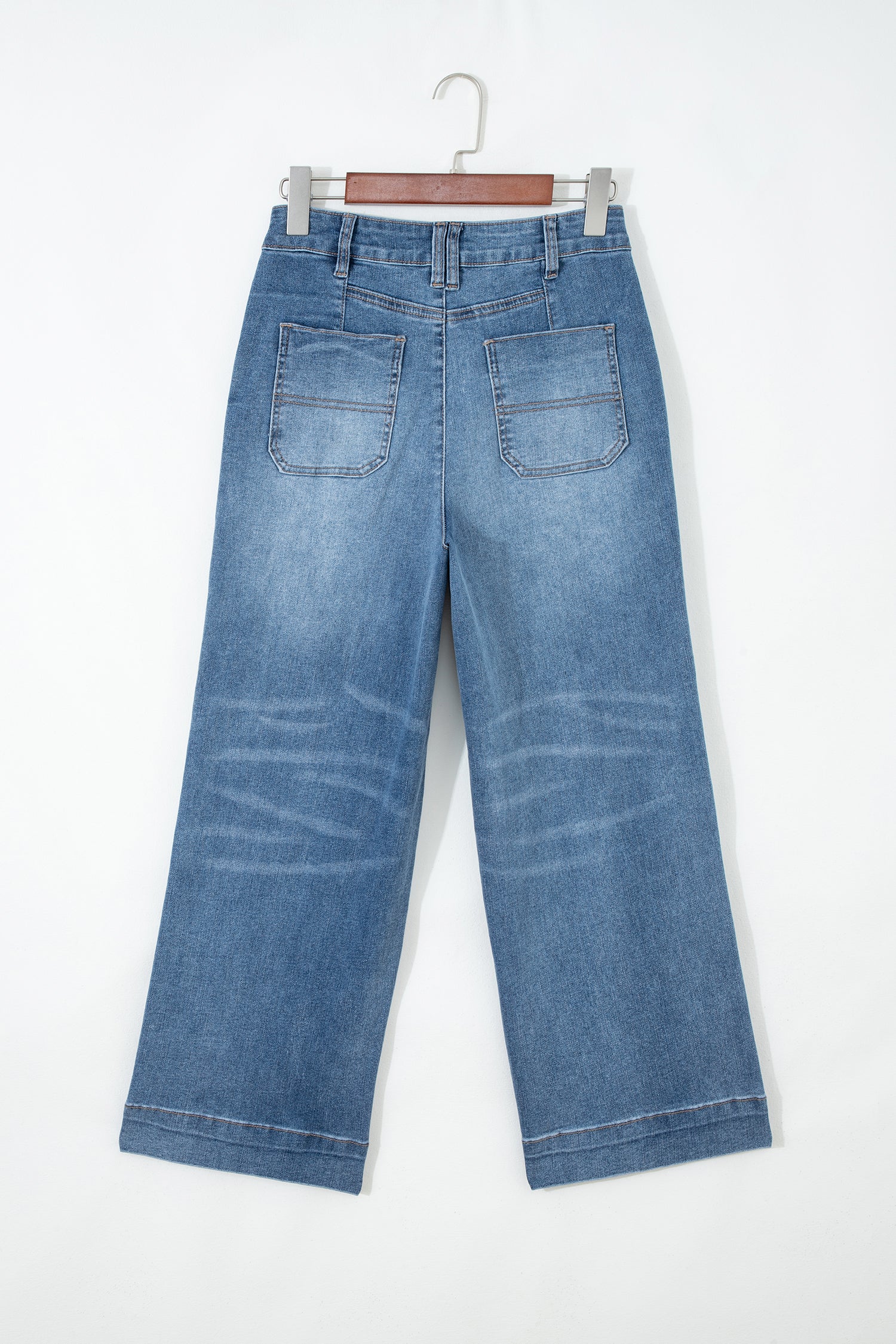 Sail Blue Exposed Stitching Straight Jeans