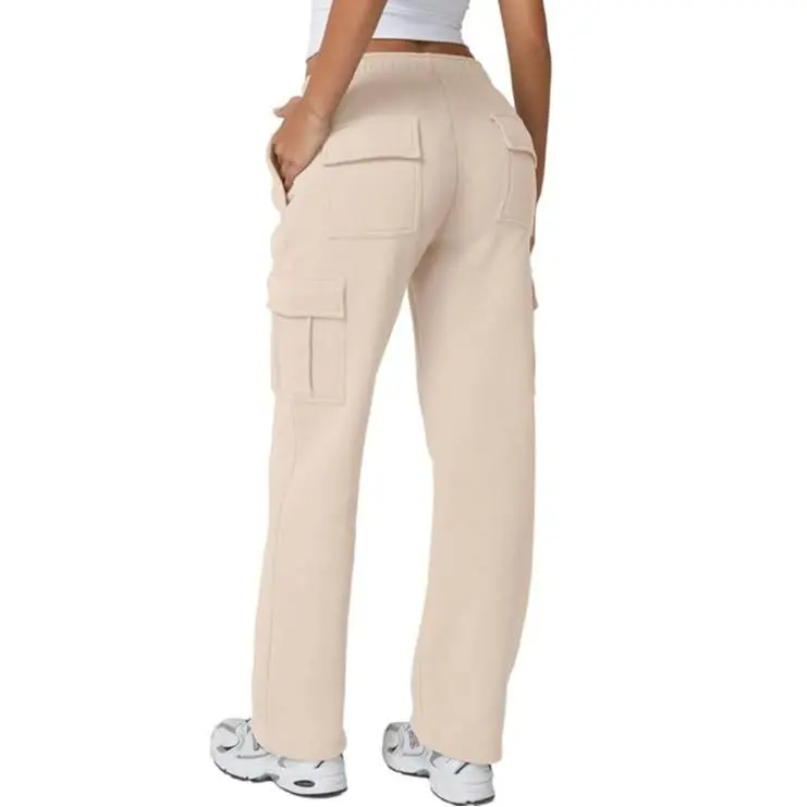 Women's multi-pocket solid color pants