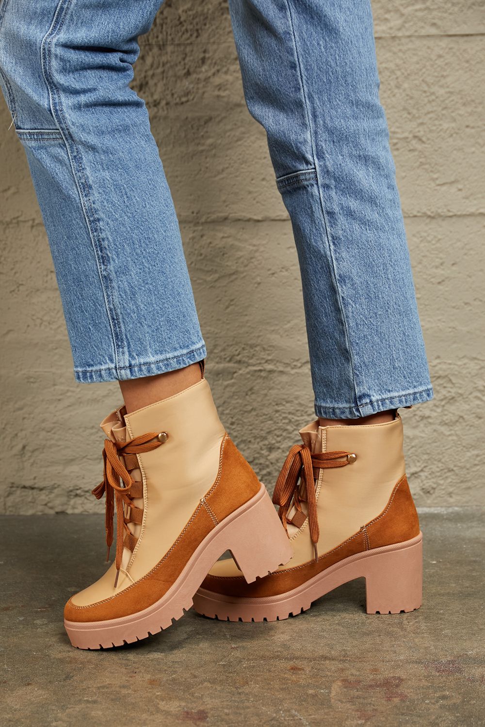 Rustic Charm Lace Up Lug Booties