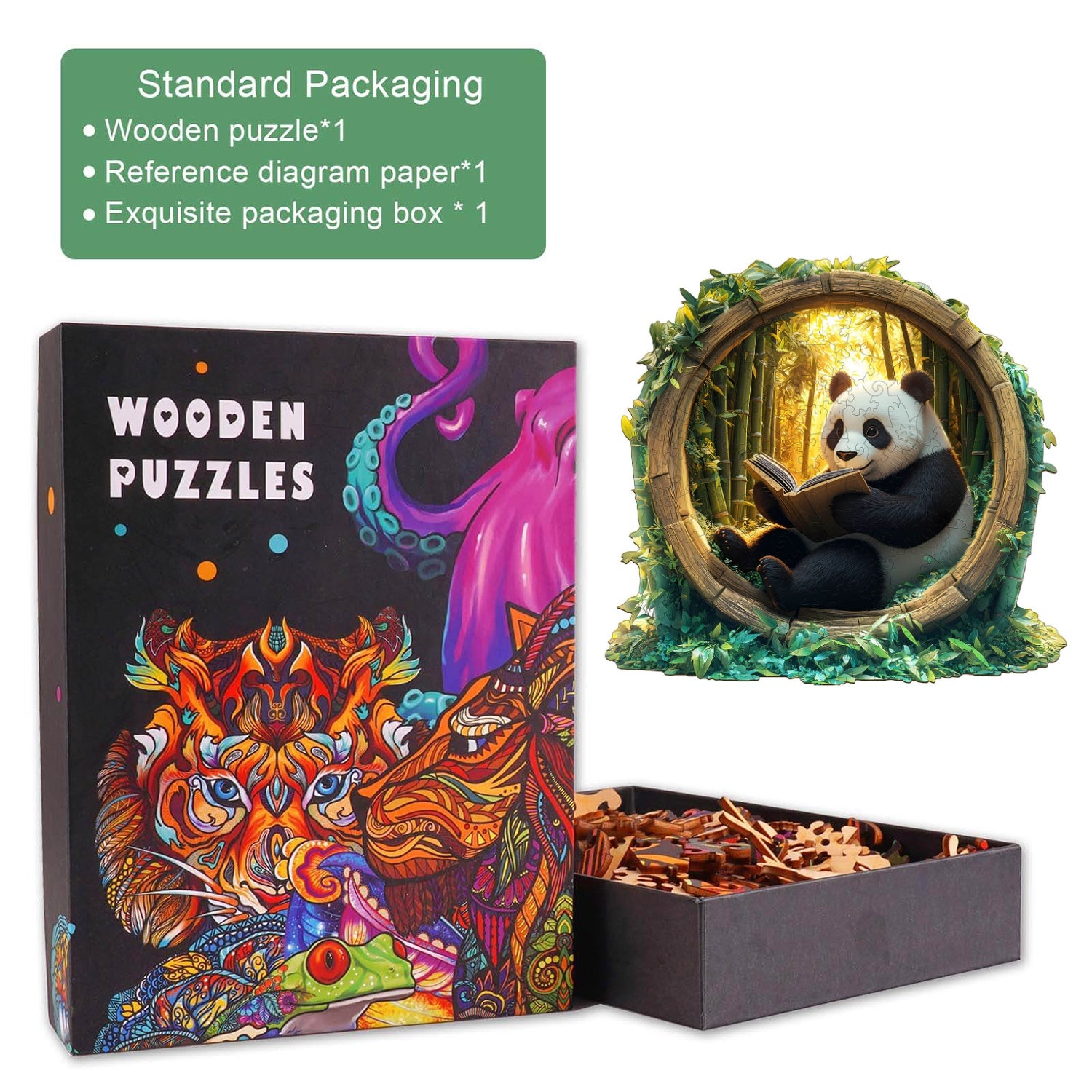 3D Bamboo Grove Scholar Panda Wooden Jigsaw Puzzle