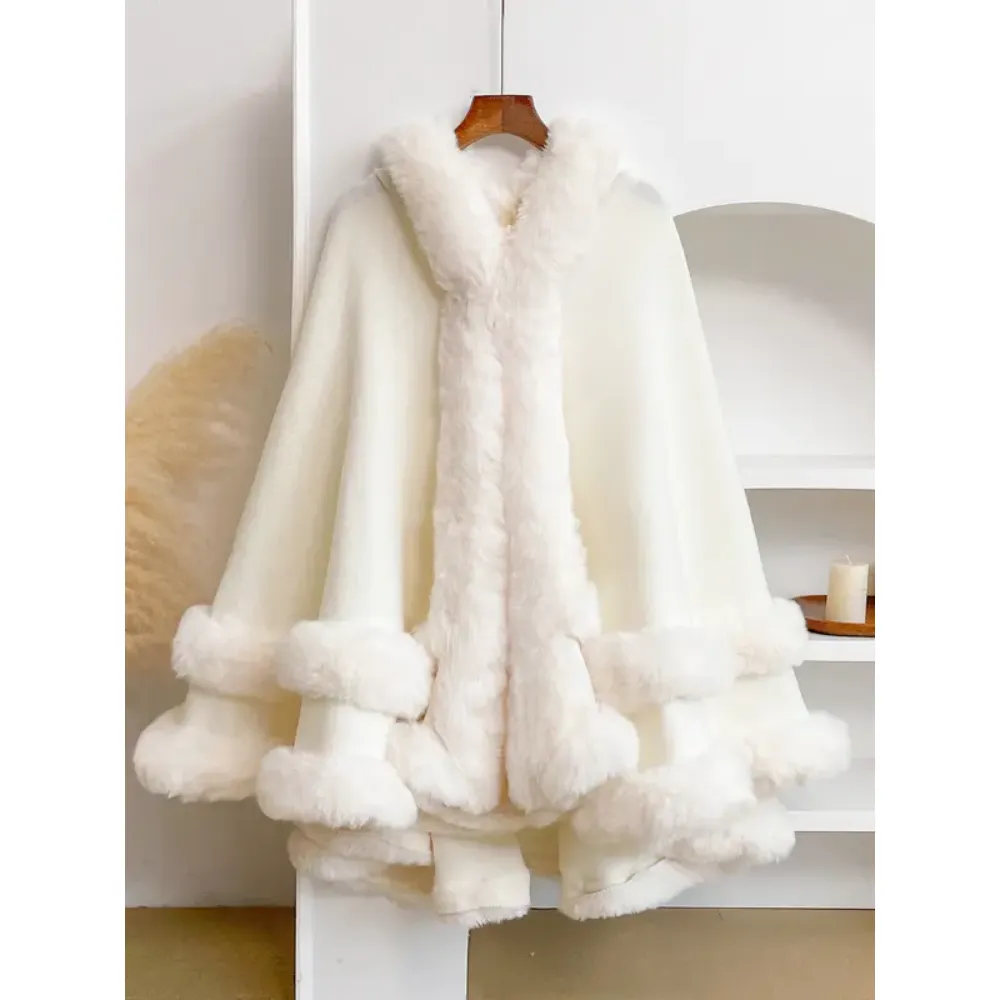 Luxury Faux Fur Hooded Cape Shawl
