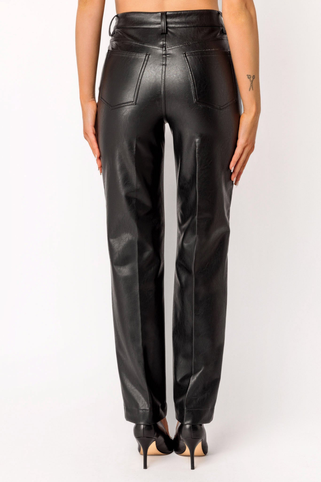 High-Rise Faux Leather Straight-Leg Pant