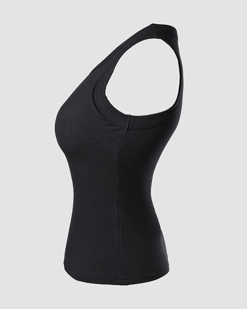Built-in Bra 2 Piece Athletic Tank Tops for Women Ribbed Tank Top