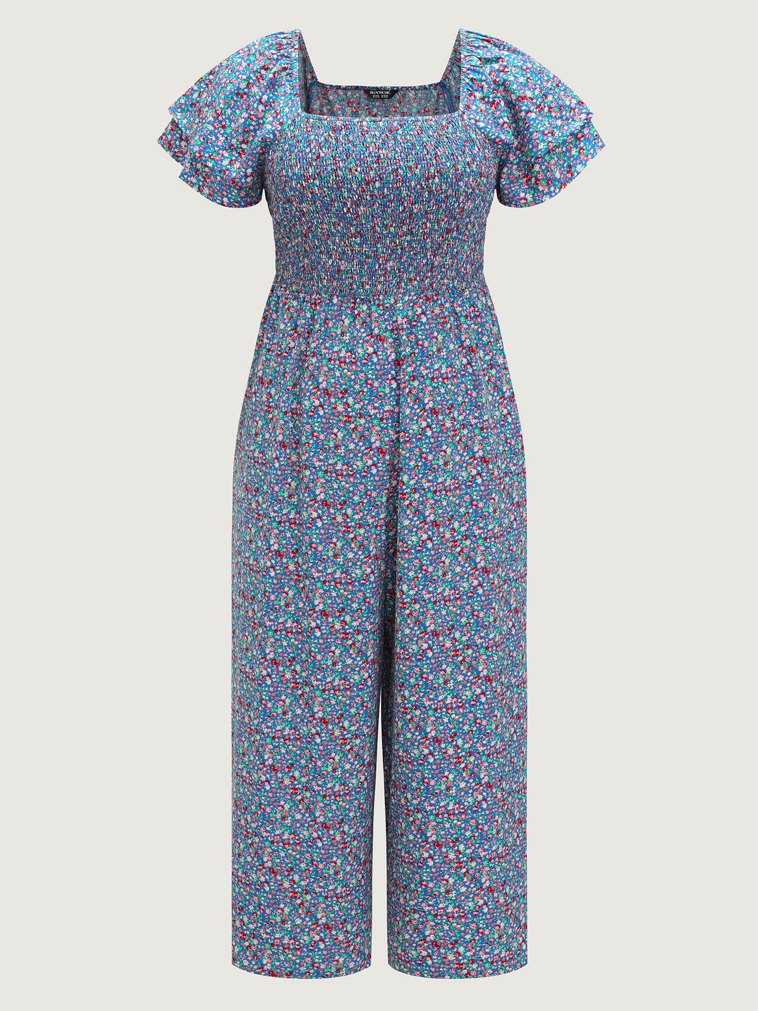 Micro Floral Print Shirred Jumpsuit