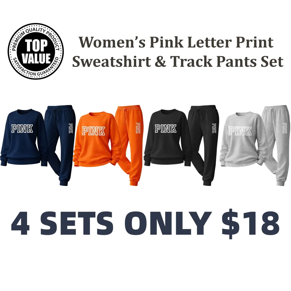 Women’s Pink Letter Print Sweatshirt & Track Pants Set