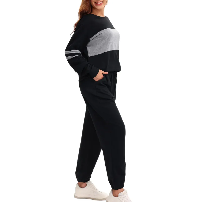 Women's Lounge Set Color Block 2-Piece Crew Neck Tracksuit