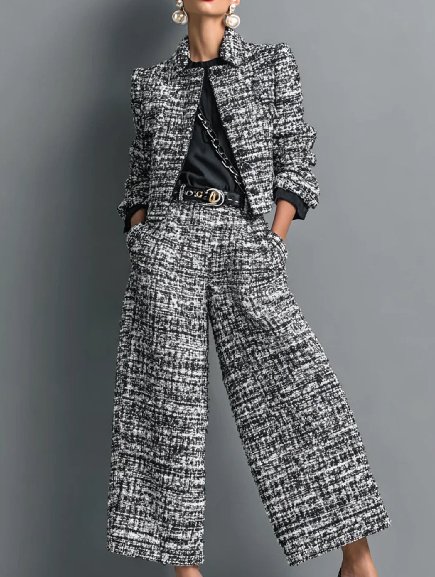 Women's Lapel Slim Fit Short Jacket and Pants Set_CWSS01458