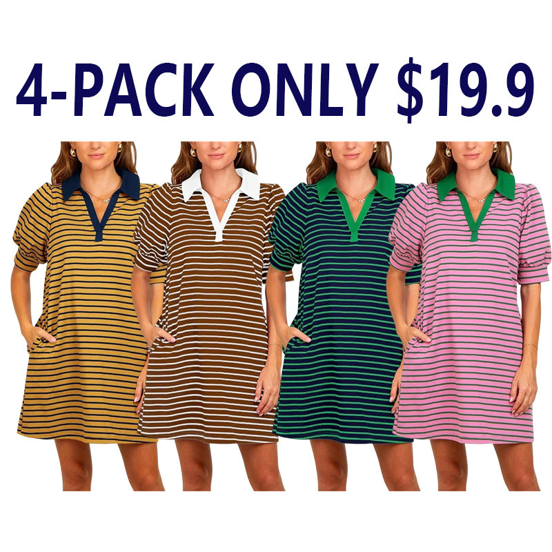 👗👗Casual Chic V-Neck Striped Summer Dress with Pockets