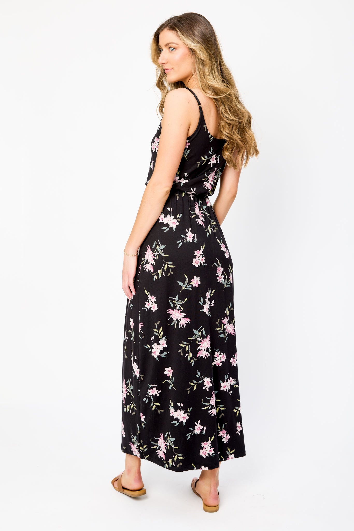 Floral Spaghetti Strap Scoop-Neck Maxi Dress with Side Slit
