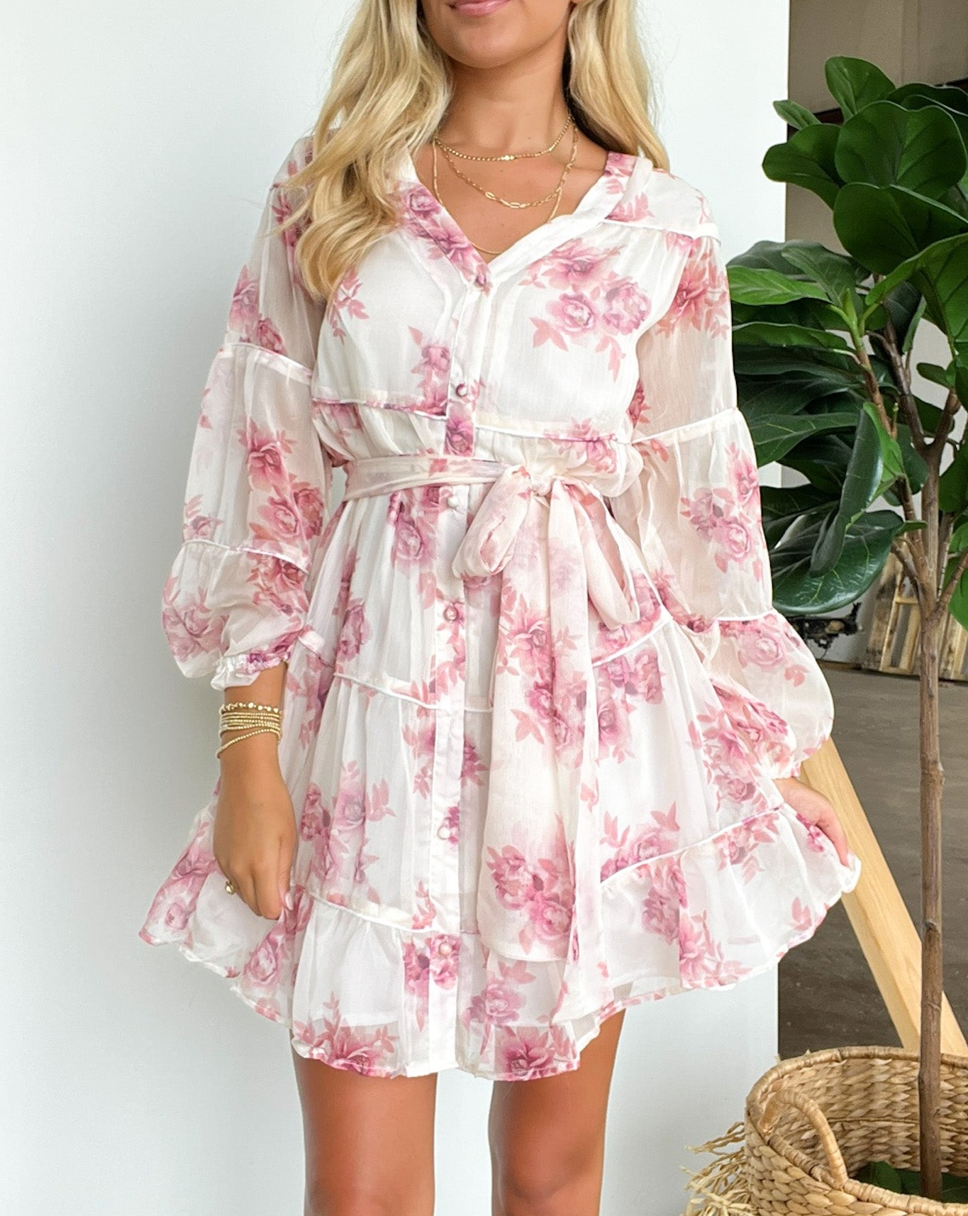 Long Sleeve Floral Button Up Dress