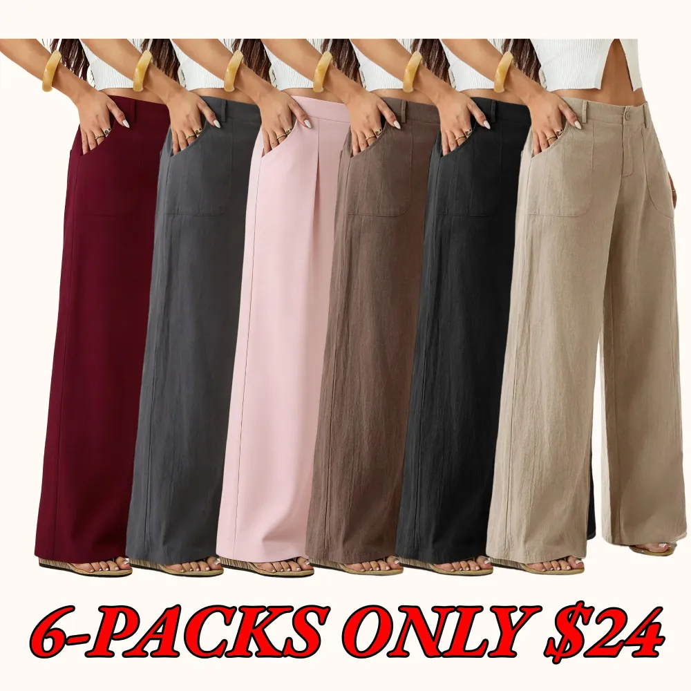 Women's Classic Linen Wide-Leg Pants — Flowy, Wide-Straight Beach Trousers for Summer (With Pockets)