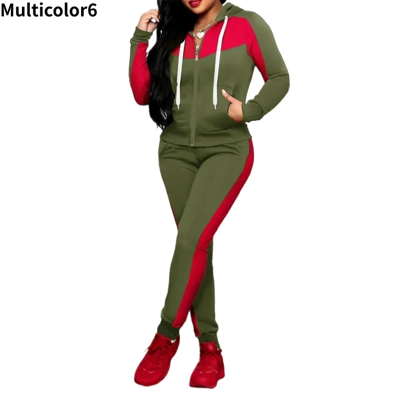 Two-piece Set Women's Colorblock Zip Up Hoodie & Pocket Pants