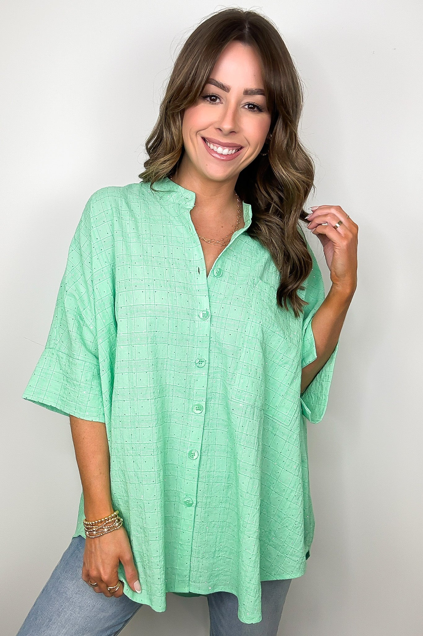 Rhinestone Embellished Button Down Top