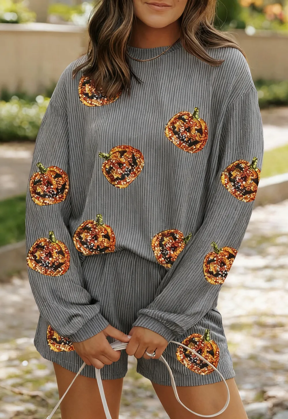 Women’s Sequin Pullover & Shorts Set – 2-Piece Casual Outfit