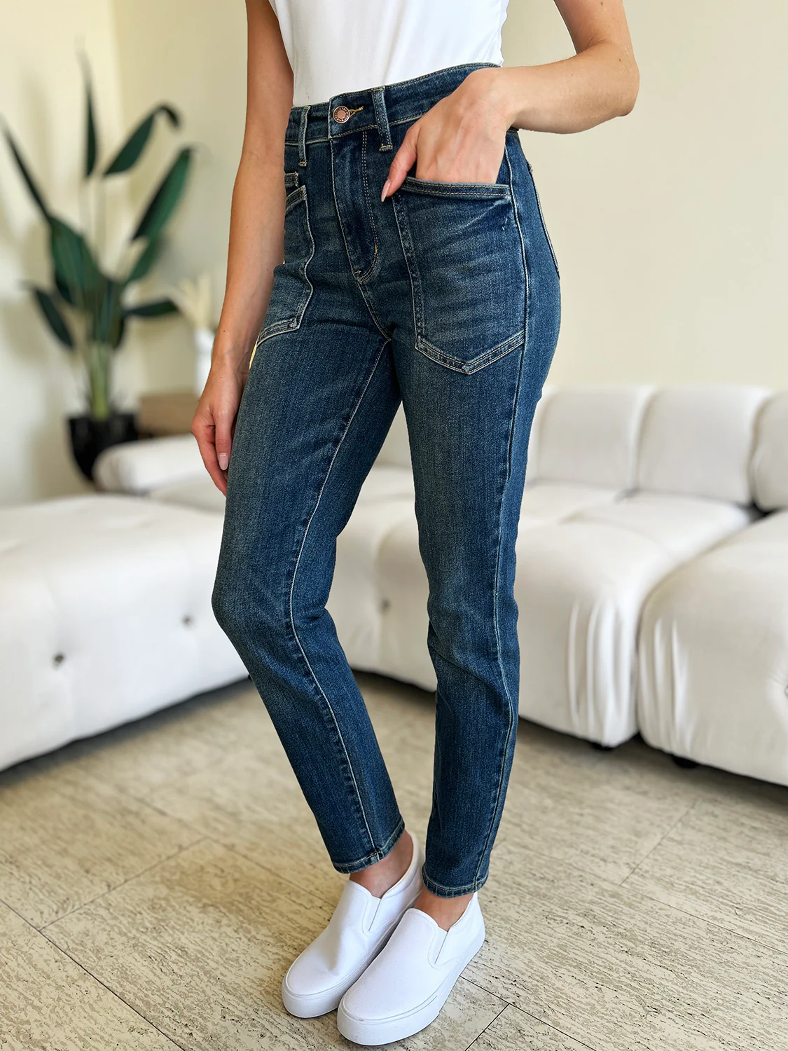 Blue Full Size High Waist Skinny Jeans