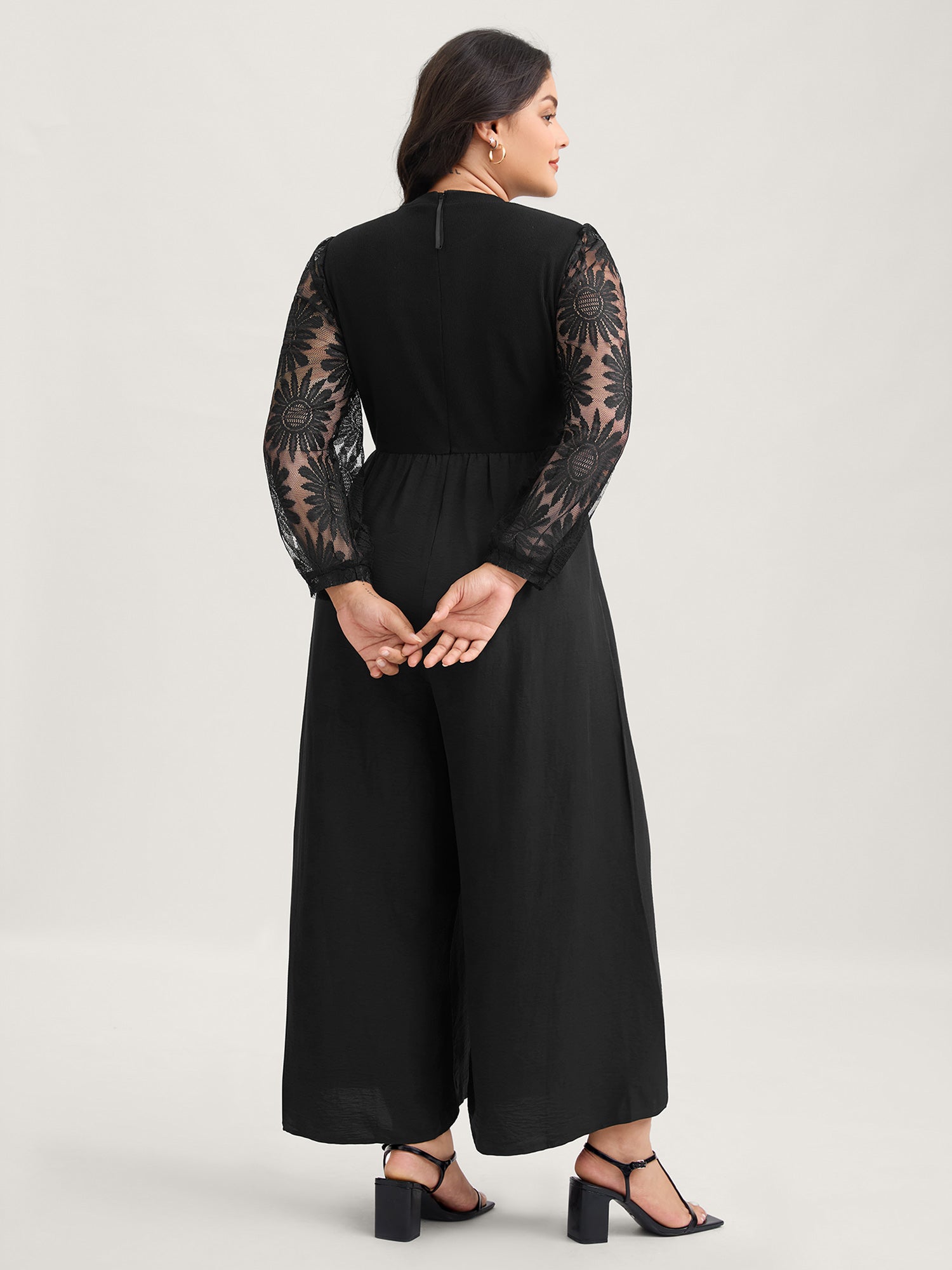 Crochet Lace Mesh Mock Neck Jumpsuit